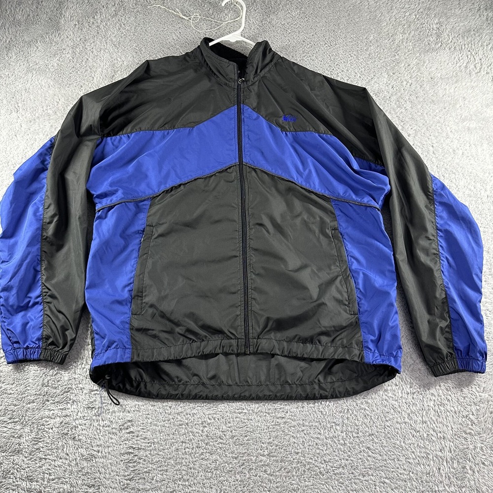REI Windbreaker Jacket Mens Medium Blue Black Colorblock Vented Packable‎ Hiking